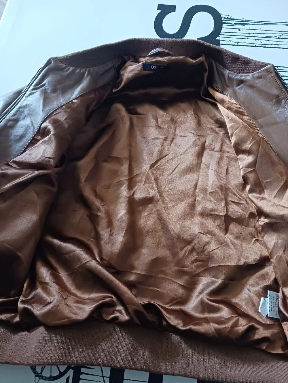 Quince Sheep Genuine Leather Cognac Bomber Jacket Size 12